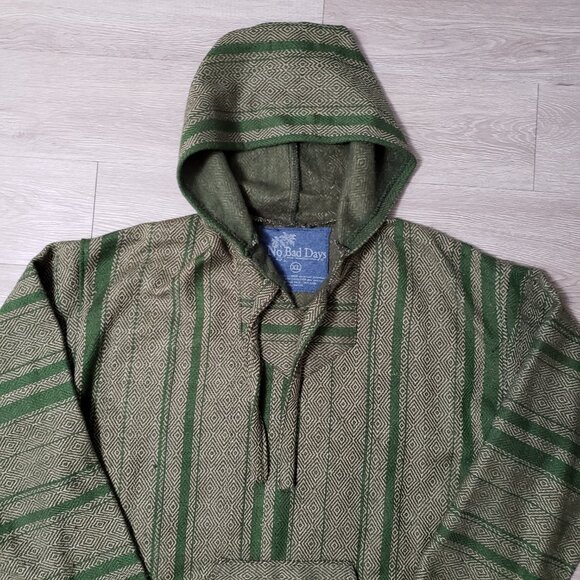 No Bad Days green Baja pullover hoodie casual size XL surf beach drug rug pocket - Picture 3 of 10